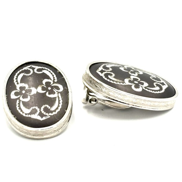 VINTAGE WHITING &‎ DAVIS Ornate Applied Filigree Earrings - Picture 1 of 12